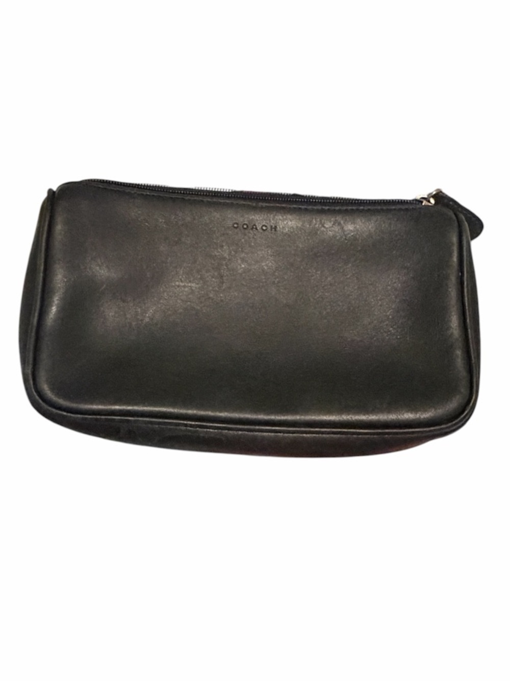 COACH Black Leather Cosmetic Zip Pouch